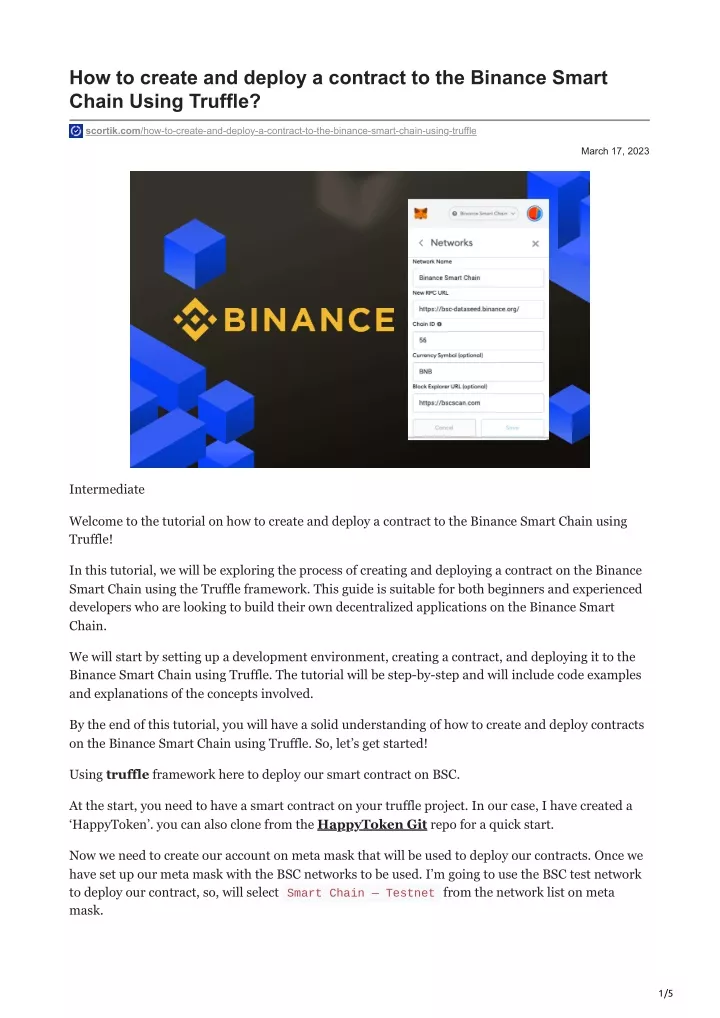 Ppt Scortik How To Create And Deploy A Contract To The Binance