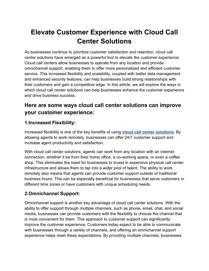 PPT Elevate Customer Experience With Cloud Call Center Solutions Docx