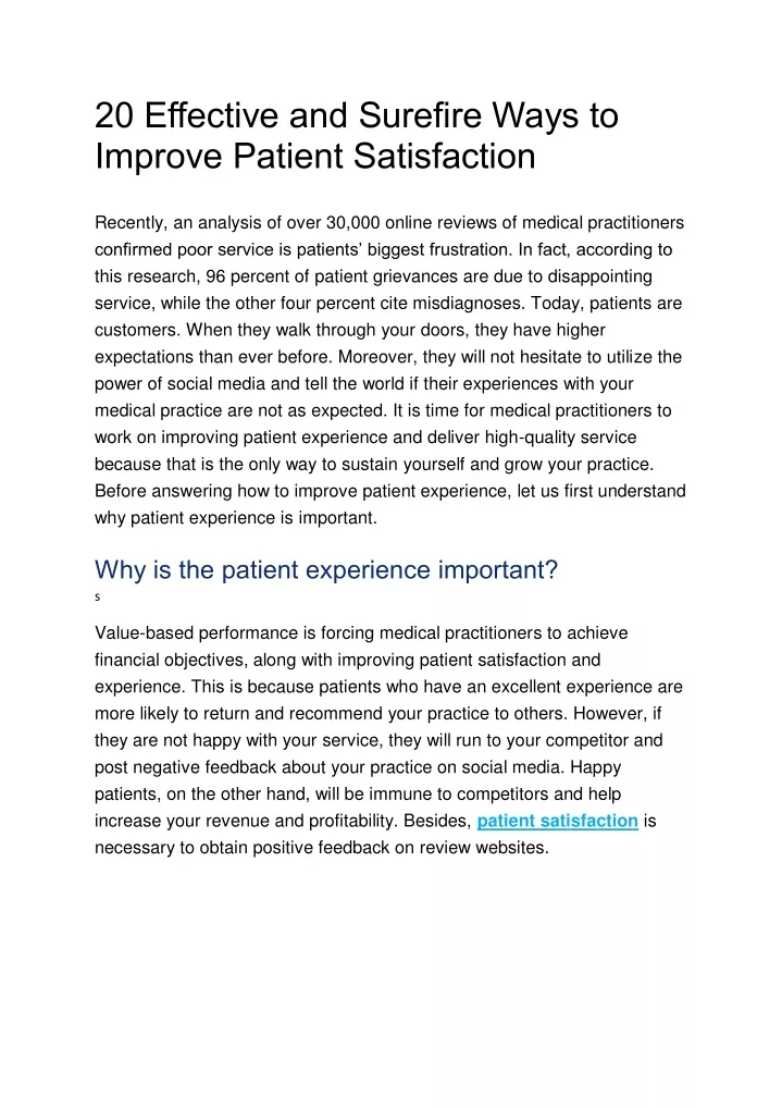 Ppt Effective And Surefire Ways To Improve Patient Satisfaction