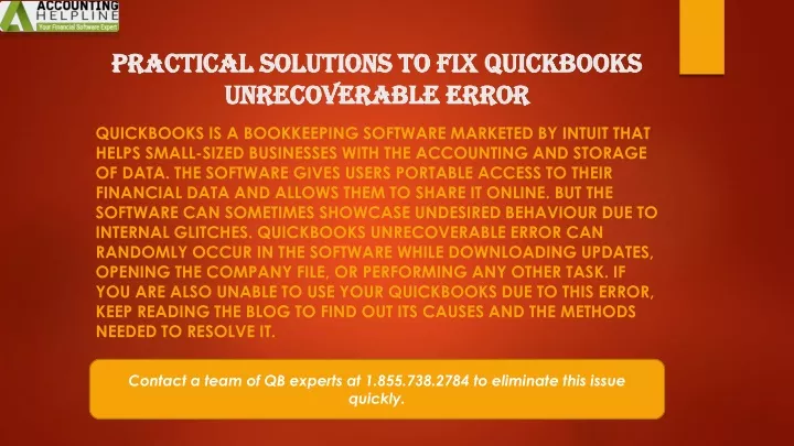 Ppt A Complete Guide About Quickbooks Unrecoverable Error Powerpoint