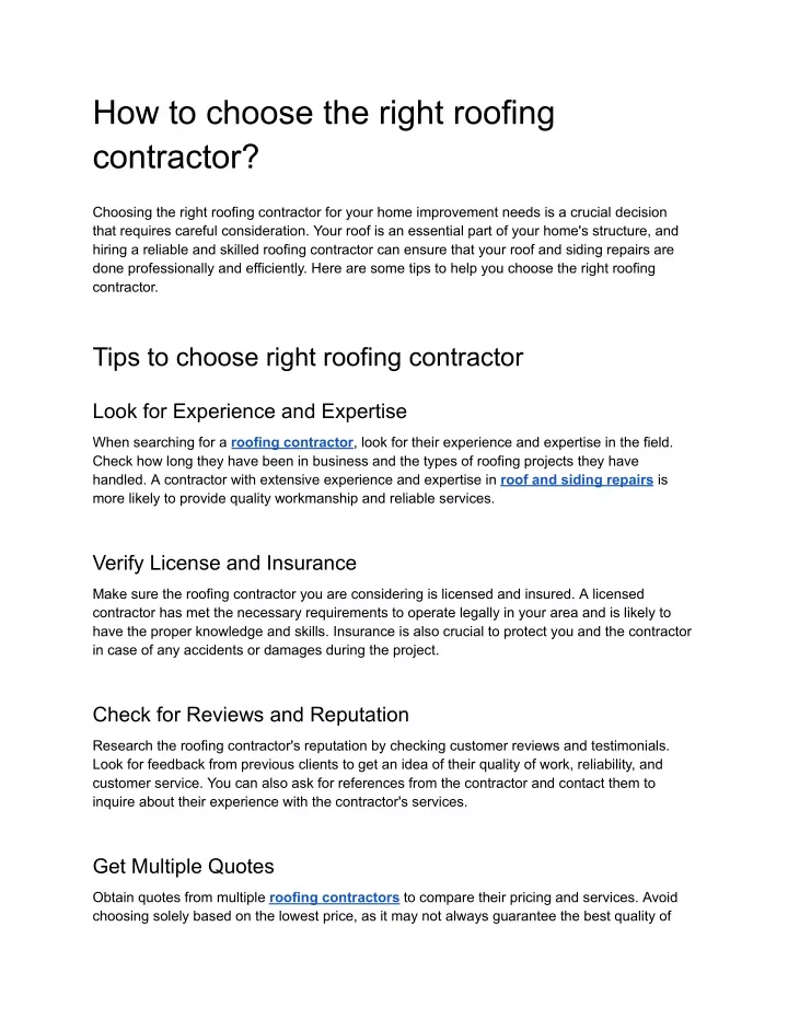 PPT How To Choose The Right Roofing Contractor PowerPoint