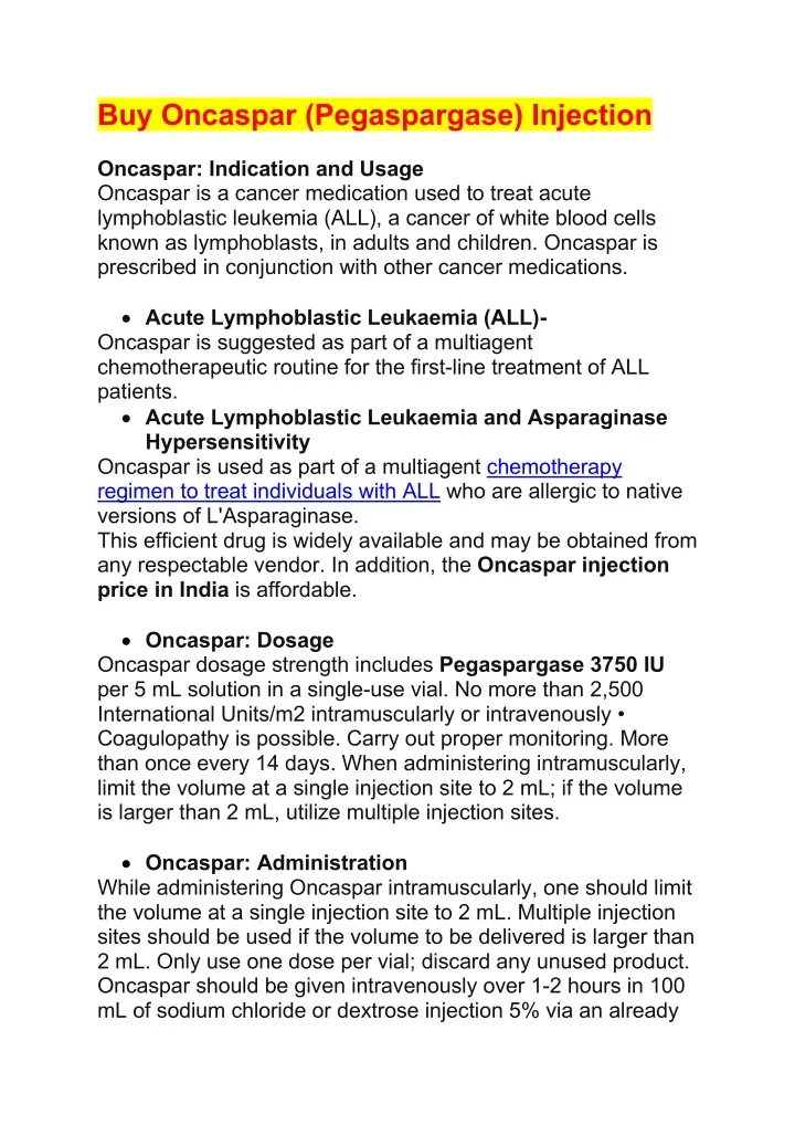 PPT Oncaspar Injection Price In India 9310090915 PowerPoint