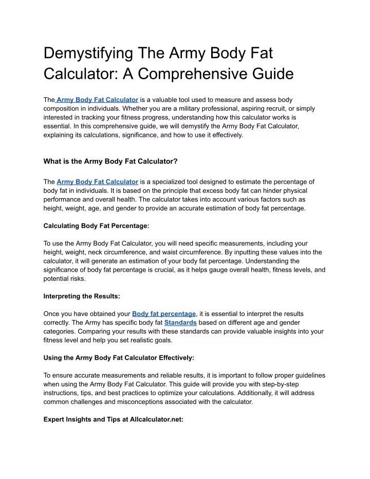 PPT Demystifying The Army Body Fat Calculator A Comprehensive Guide