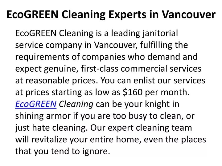 Ppt Best Vancouver Cleaning Services Eco Green Powerpoint