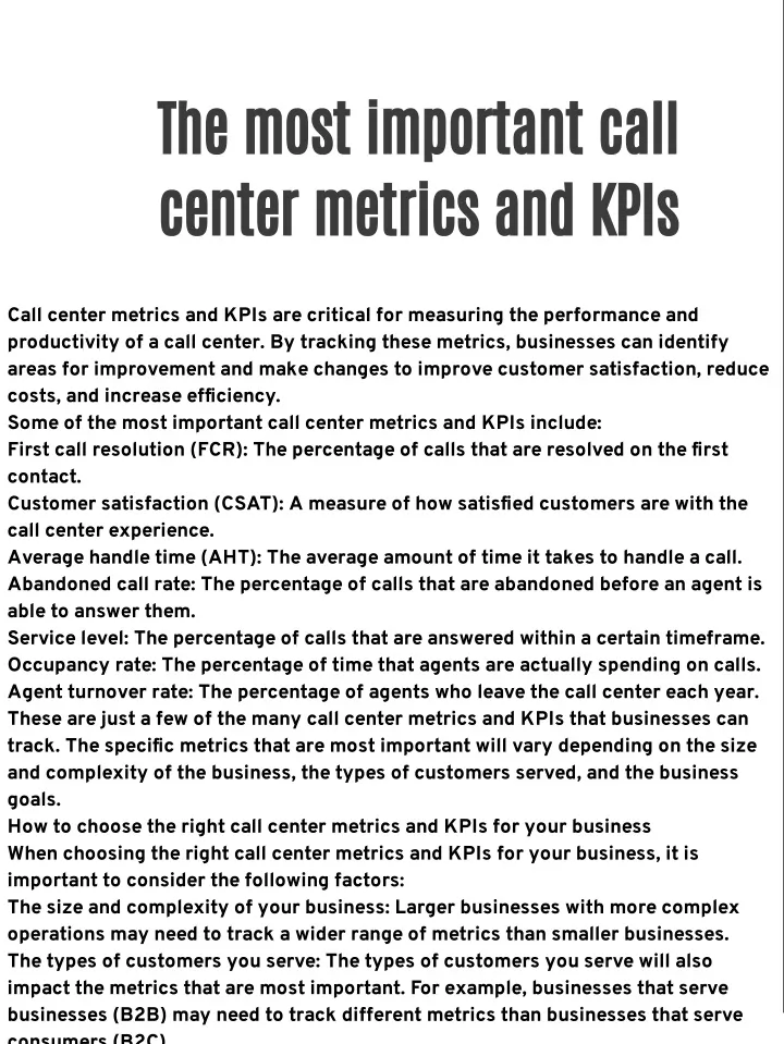 PPT The Most Important Call Center Metrics And KPIs PowerPoint