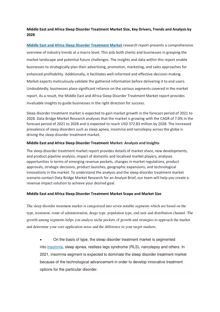 Ppt Middle East And Africa Sleep Disorder Treatment Market Size Key