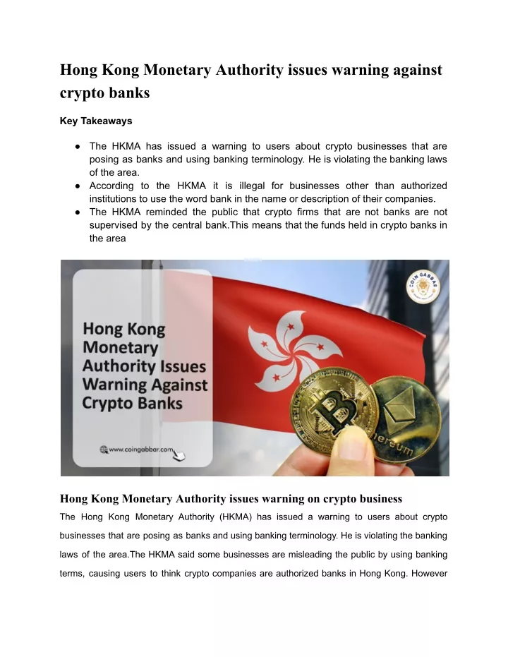 Ppt Hong Kong Monetary Authority Issues Warning Against Crypto Banks