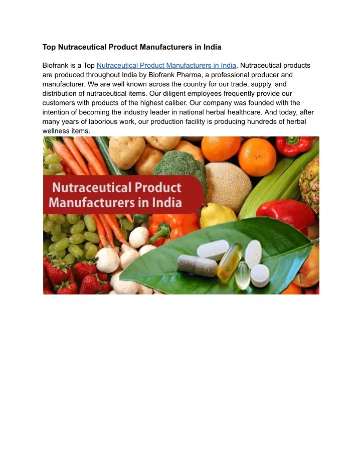 Ppt Top Nutraceutical Product Manufacturers In India Powerpoint