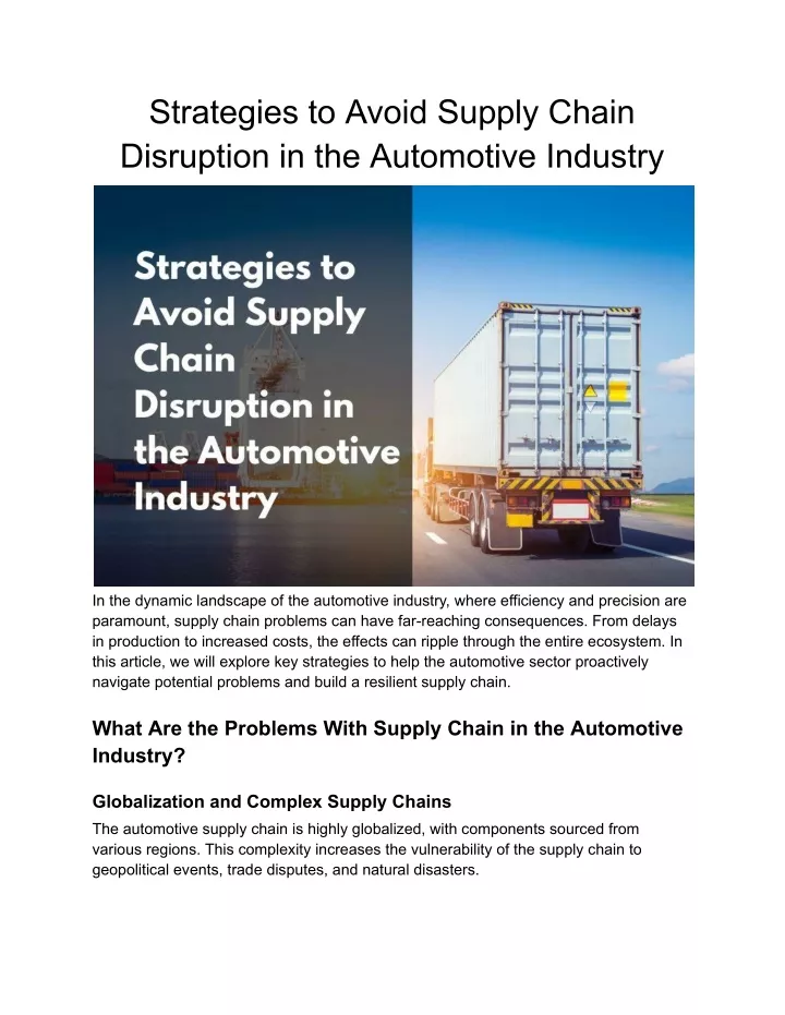 Ppt Strategies To Avoid Supply Chain Disruption In The Automotive