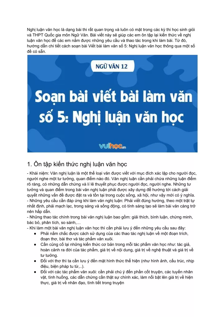 PPT PDF Soạn bài Viết bài làm văn số 5 Nghị luận văn học