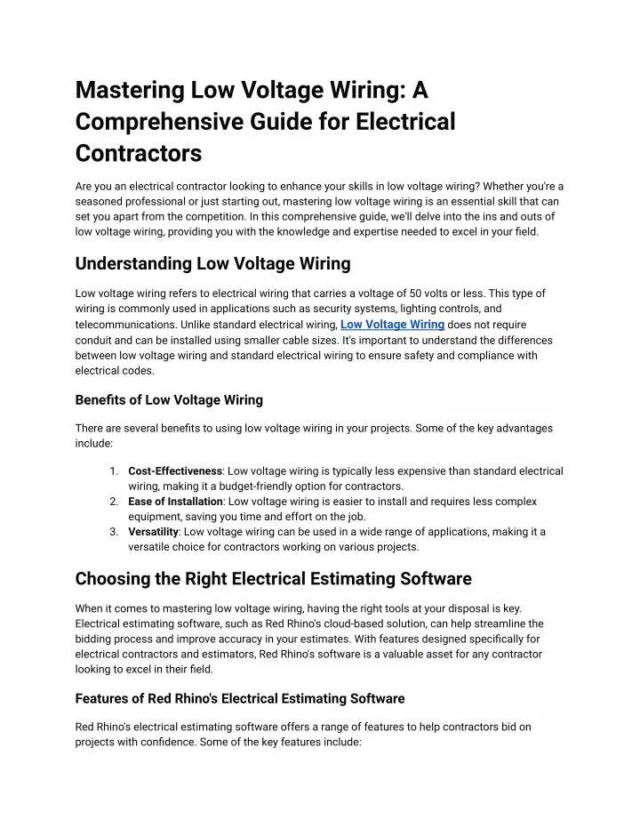 Ppt Mastering Low Voltage Wiring A Comprehensive Guide For