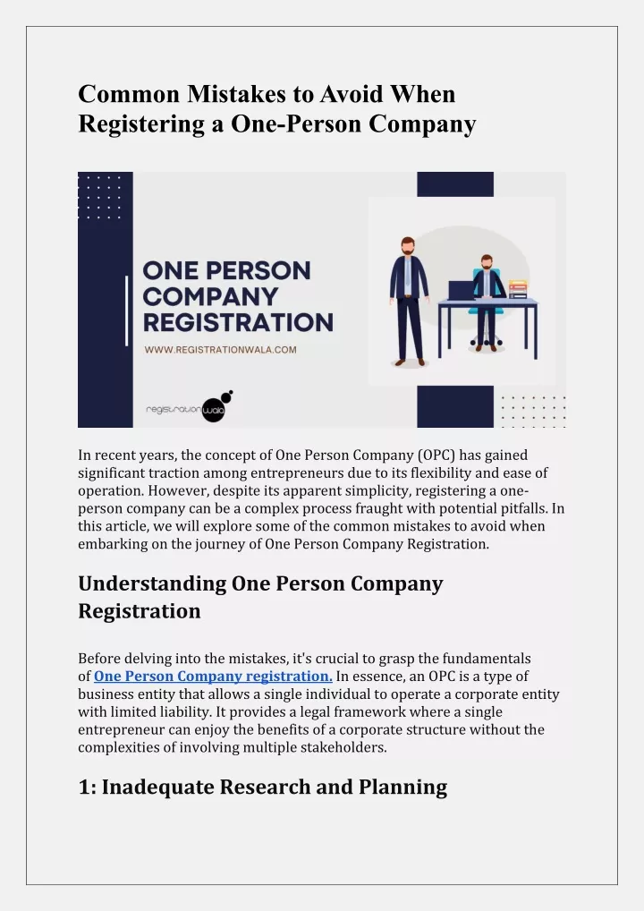 Ppt Common Mistakes To Avoid When Registering A One Person Company