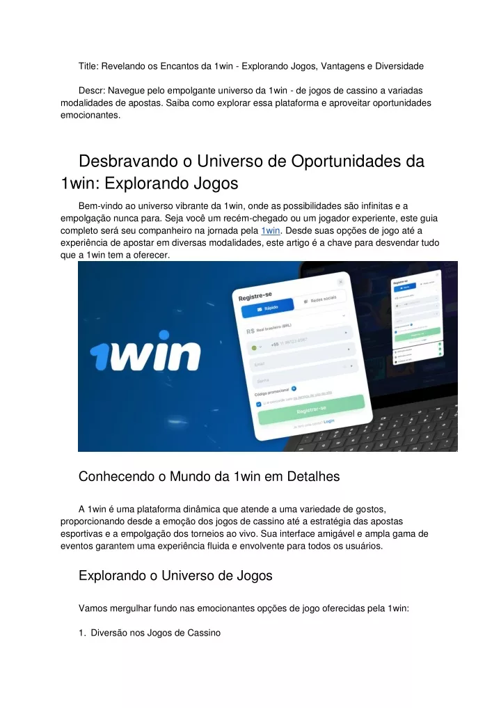 PPT Revelando Os Encantos Da 1win Explorando Jogos Vantagens E