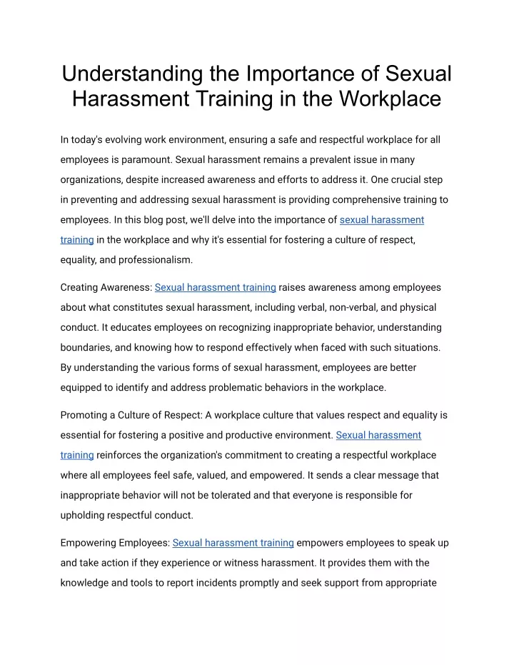 PPT Understanding The Importance Of Sexual Harassment Training In The Workplace PowerPoint