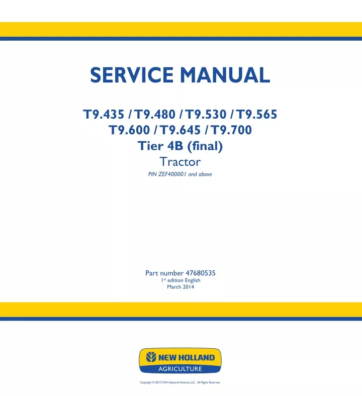 PPT New Holland T9 530 Tier 4B Final Tractor Service Repair Manual