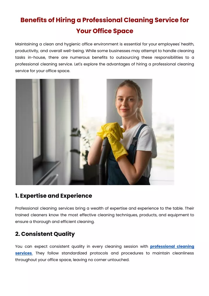 Ppt Benefits Of Hiring A Professional Cleaning Service For Your