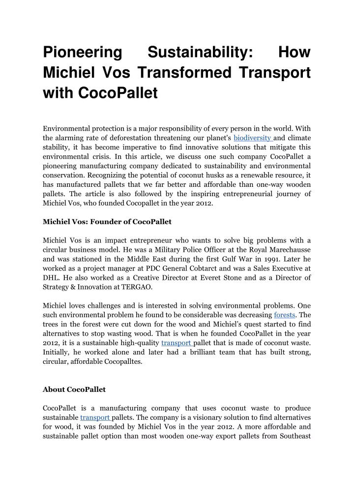 Ppt Pioneering Sustainability How Michiel Vos Transformed Transport With Cocopallet Powerpoint