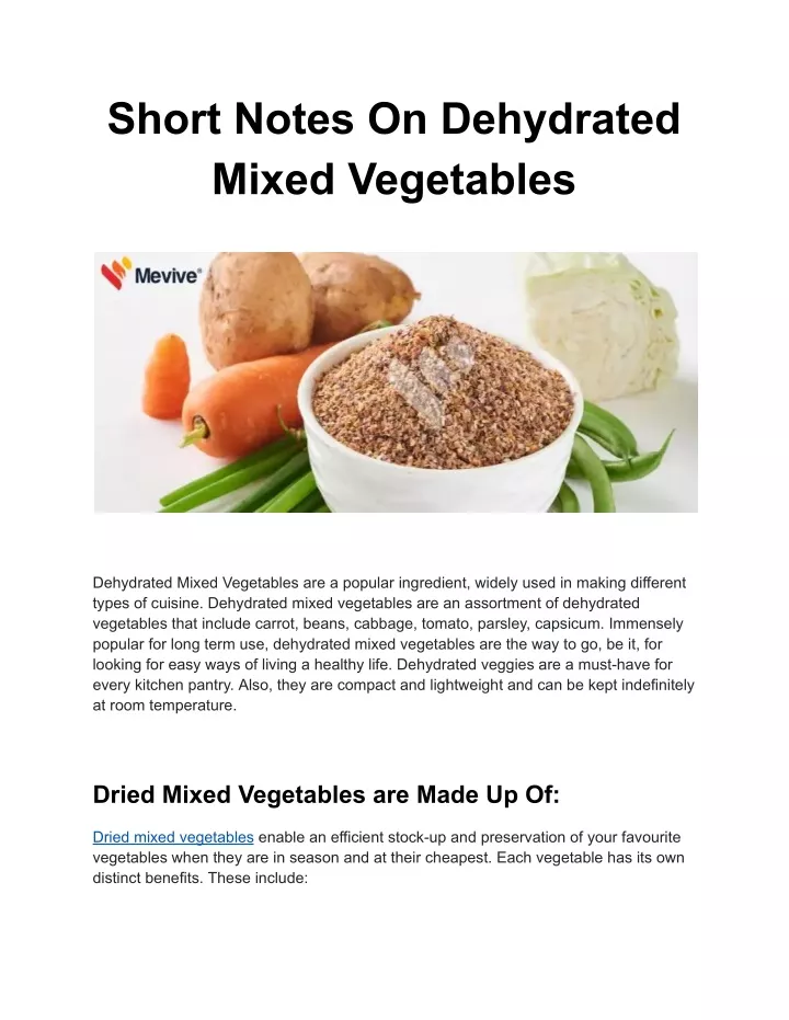 Ppt Short Notes On Dehydrated Mixed Vegetables Mevive Powerpoint