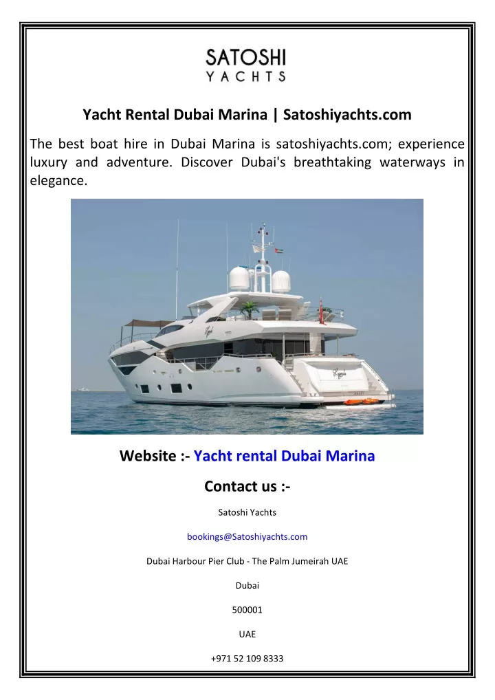 PPT Yacht Rental Dubai Marina Satoshiyachts PowerPoint