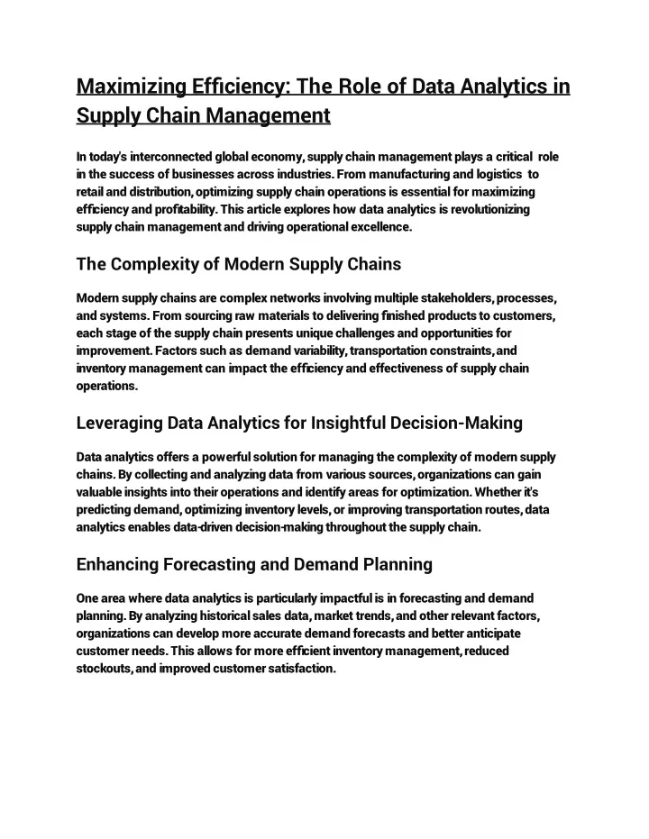 PPT Maximizing Efficiency The Role Of Data Analytics In Supply Chain