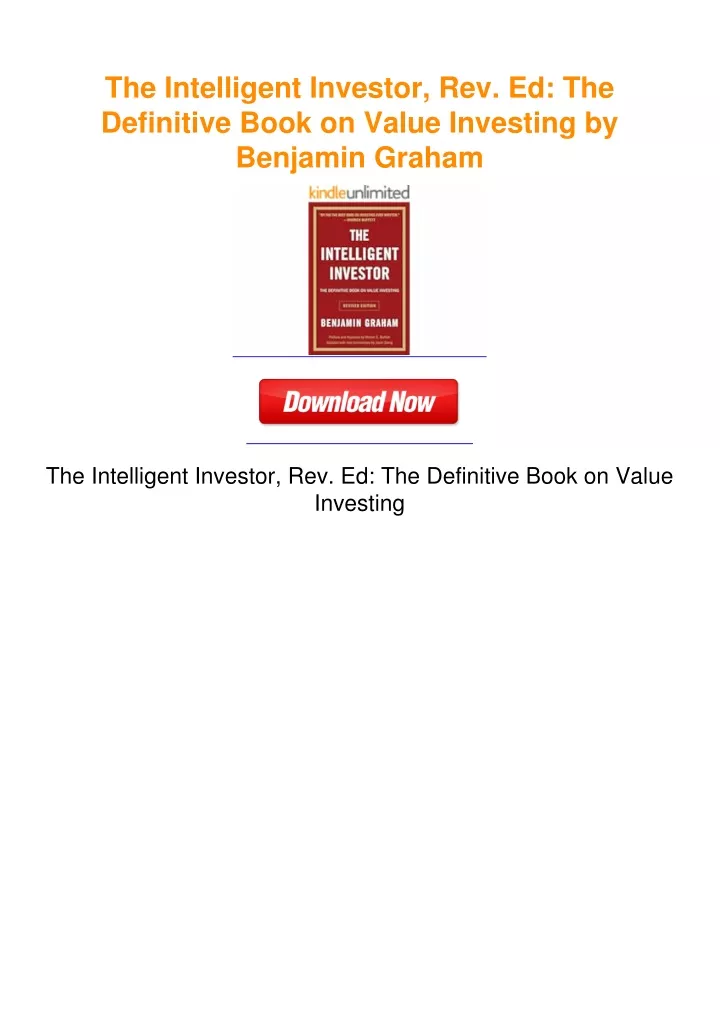 Ppt The Intelligent Investor Rev Ed The Definitive Book On Value