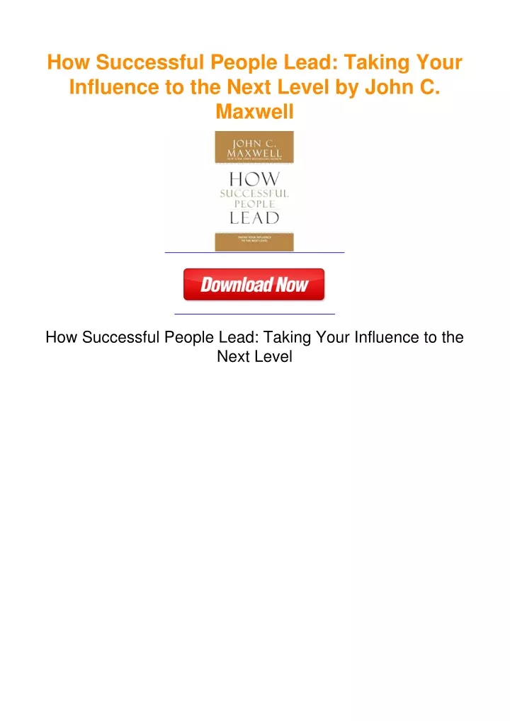 PPT How Successful People Lead Taking Your Influence To The Next