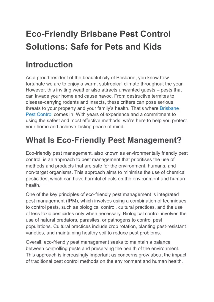 Ppt Eco Friendly Brisbane Pest Control Solutions Safe For Pets And