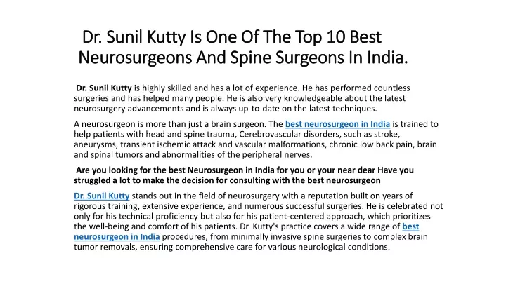 Ppt Dr Sunil Kutty Is One Of The Top Best Neurosurgeons And Spine