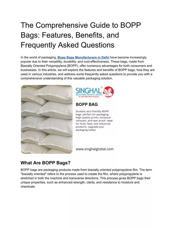 PPT Leading BOPP Bags Manufacturers In Delhi Quality And Innovation