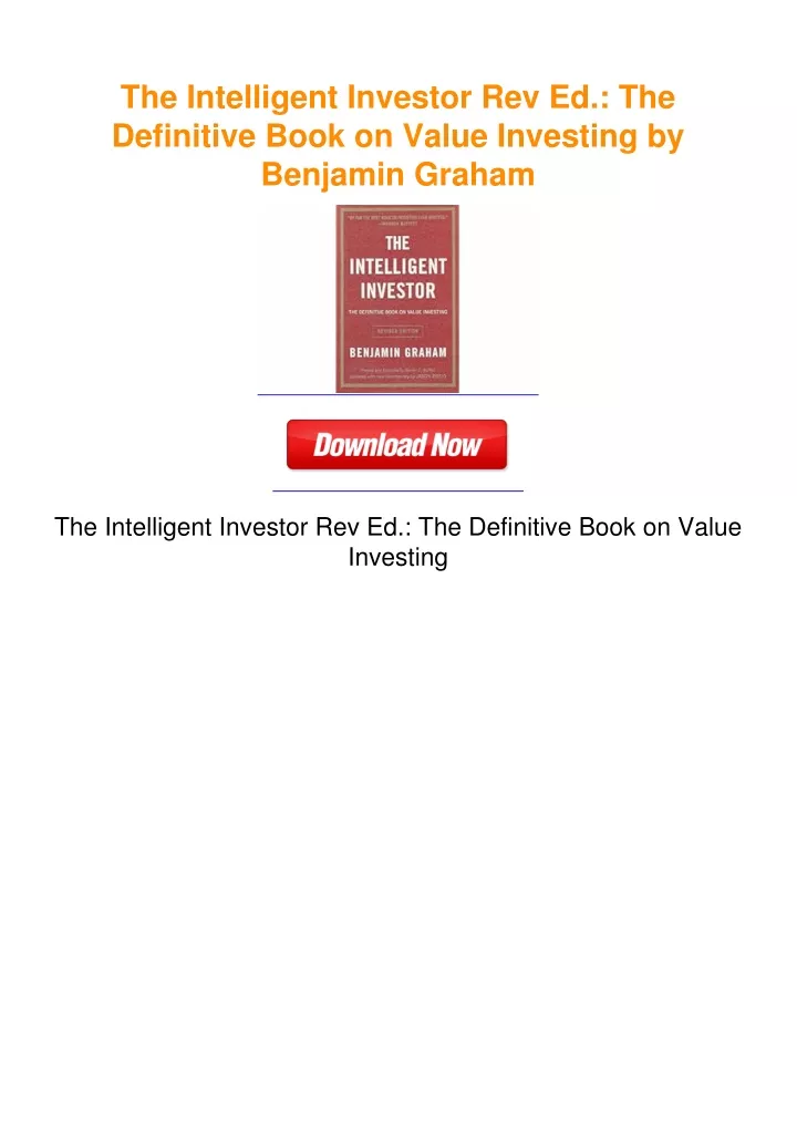 Ppt The Intelligent Investor Rev Ed The Definitive Book On Value