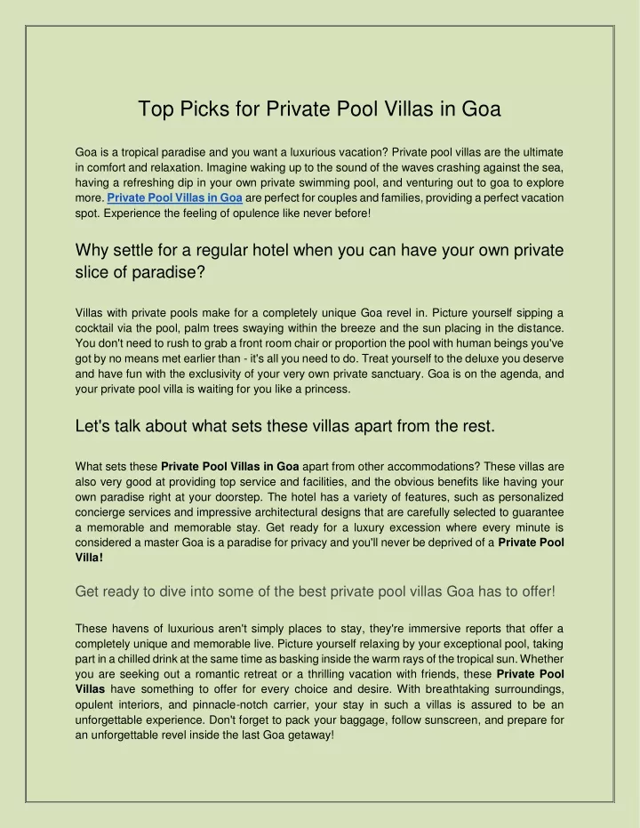 Ppt Top Picks For Private Pool Villas In Goa Powerpoint Presentation