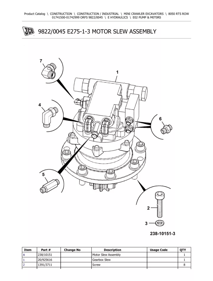 PPT JCB 8050 RTS ROW ORFS Mini Crawler Excavator Parts Catalogue