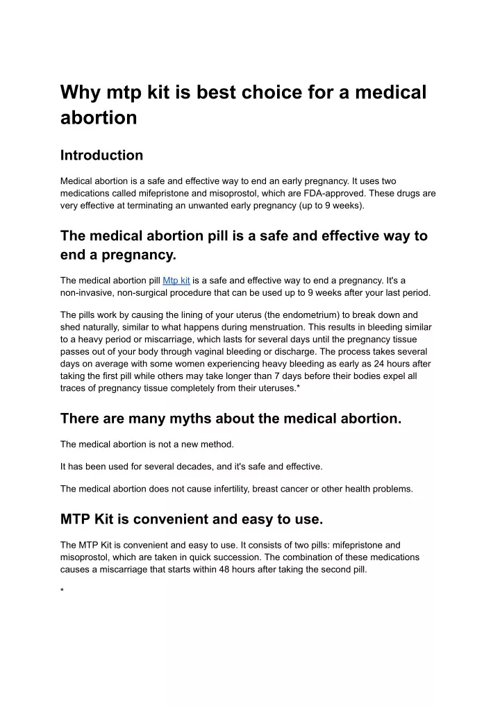 why mtp kit is best choice for a medical abortion