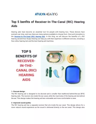 Top 5 benfits of Receiver-In-The-Canal (RIC) Hearing Aids
