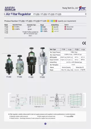 Rotork YTC YT-220, Rotork YTC YT-225 AIR FILTER REGULATOR