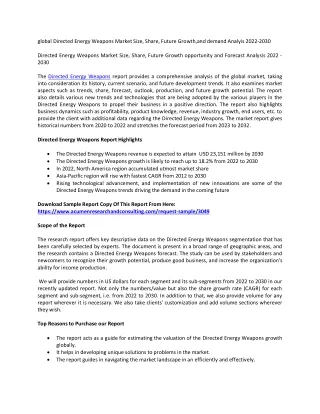 global Directed Energy Weapons Market Size, Share, Future Growth,and demand
