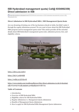 ISB Hyderabad management quota Call@ 9354992359 Direct admission in ISB