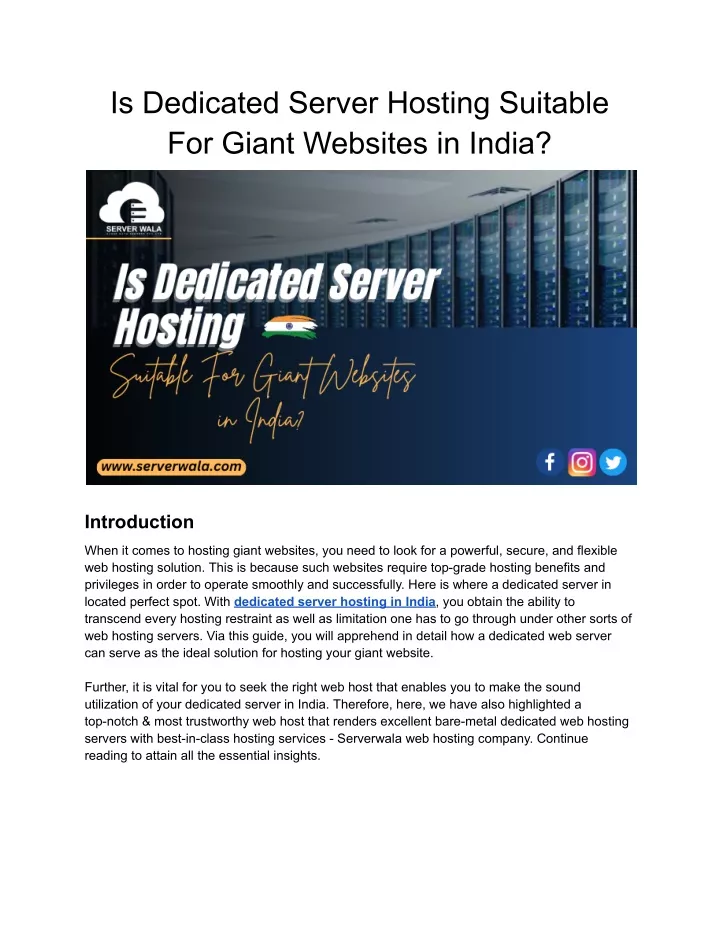 is dedicated server hosting suitable for giant