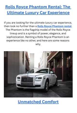 Rolls Royce Phantom Rental The Ultimate Luxury Car Experience