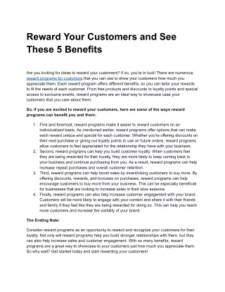 Reward Your Customers and See These 5 Benefits.