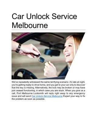 Car Unlock Service Melbourne