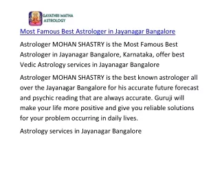 Most Famous Best Astrologer in Jayanagar Bangalore