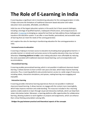The Role of E-Learning in India