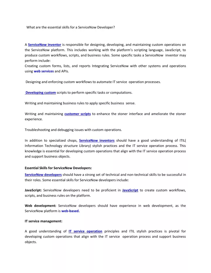 what are the essential skills for a servicenow