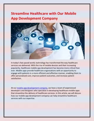 streamline healthcare with our mobile