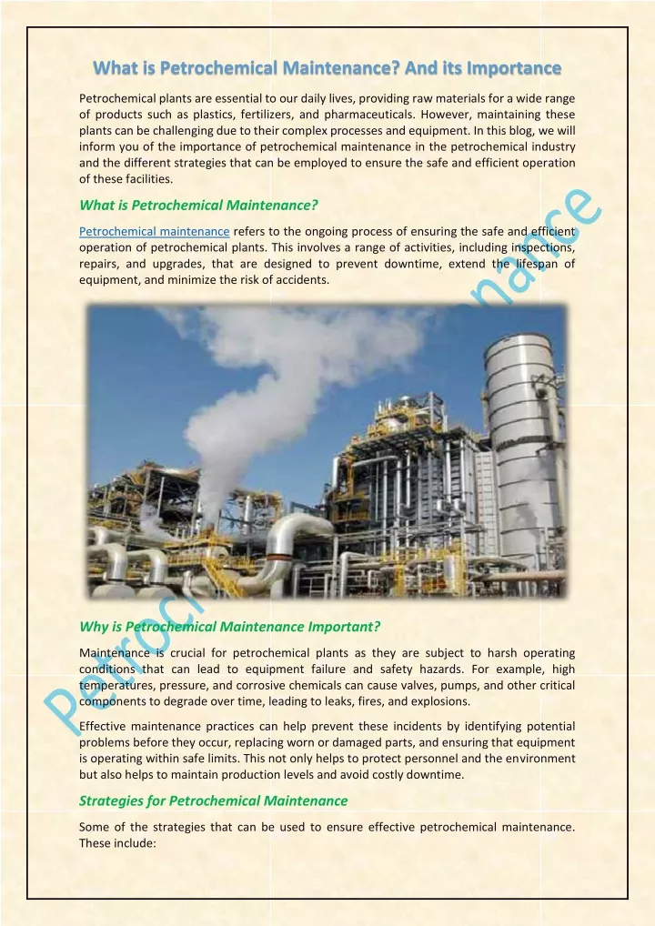 what is petrochemical maintenance