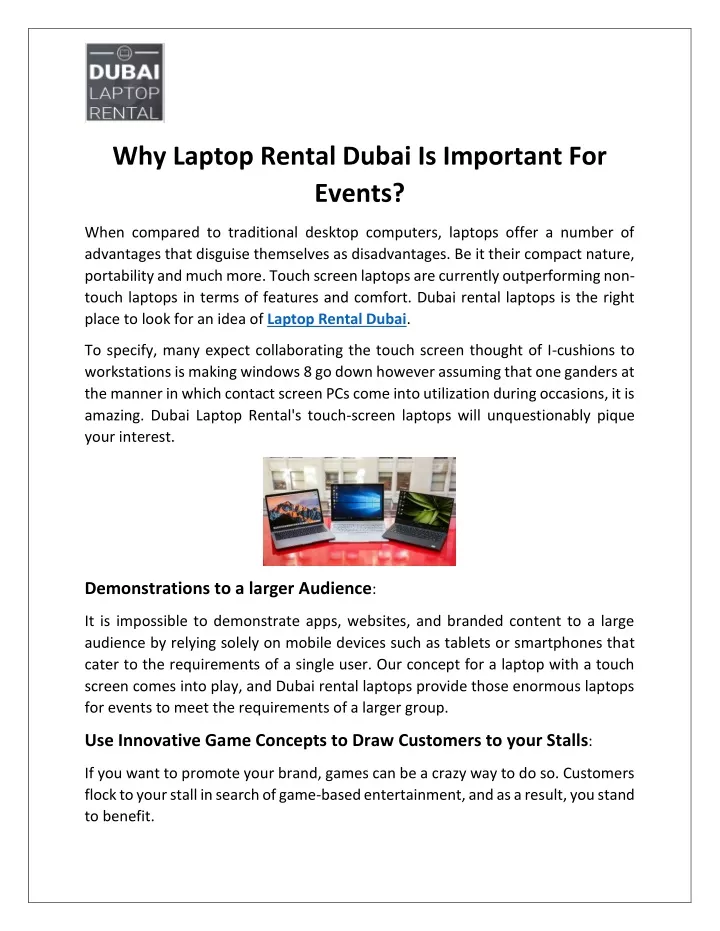 why laptop rental dubai is important for events