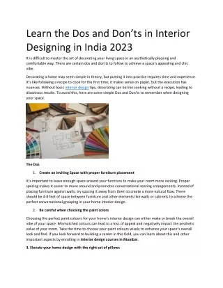 Learn the Dos and Don’ts in Interior Designing in India 2023
