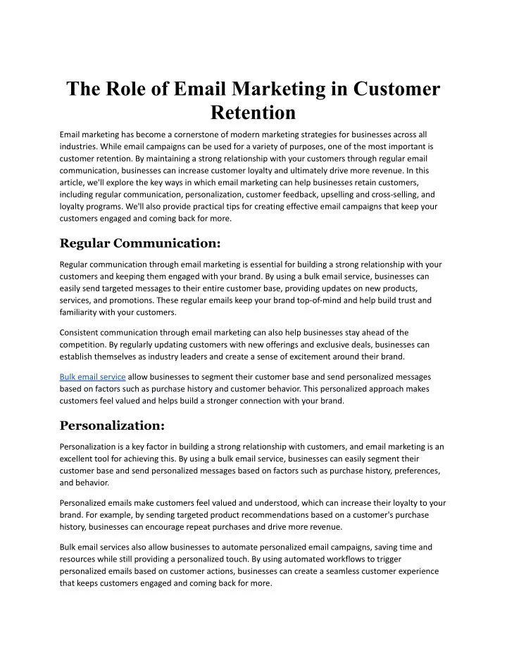 the role of email marketing in customer retention