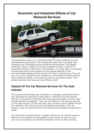 Economic and Industrial Effects of Car Removal Services